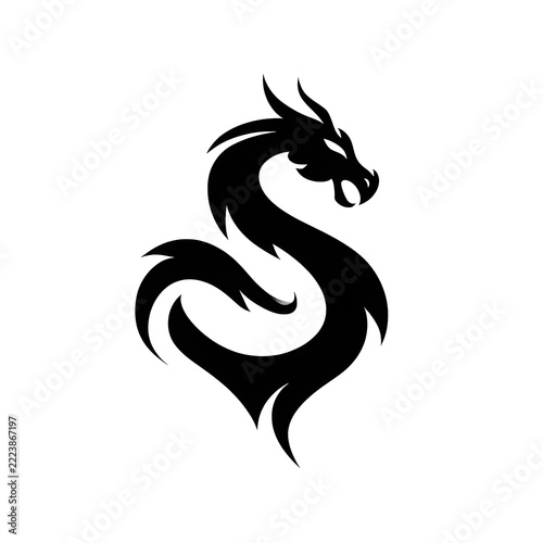 Black dragon silhouette isolated on white