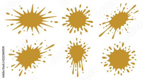Set of gold paint splashes and ink drops