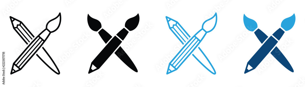 Obraz premium Design tools icon set featuring pencil and paintbrush symbols for drawing, illustration, creativity, and digital art.