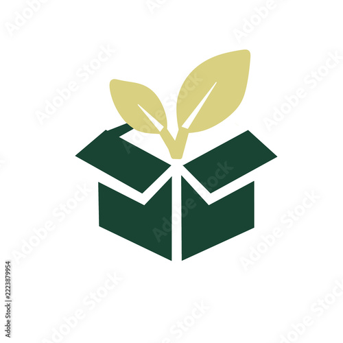 Sustainable Packaging Icon with Open Box and Leaf