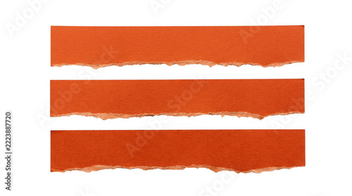 Three torn strips of orange paper with ragged edges isolated on transparent background