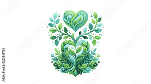 Elegant Green Floral Heart Design with Organic Leaf Patterns for Branding and Decoration