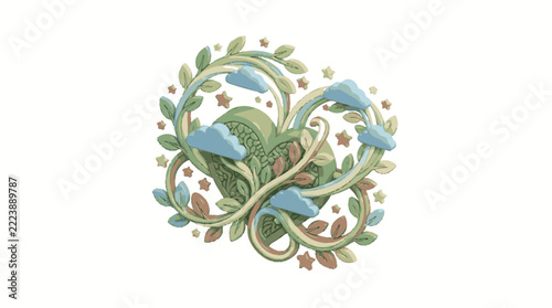 Elegant Swirling Floral Pattern with Clouds and Stars for Creative Designs