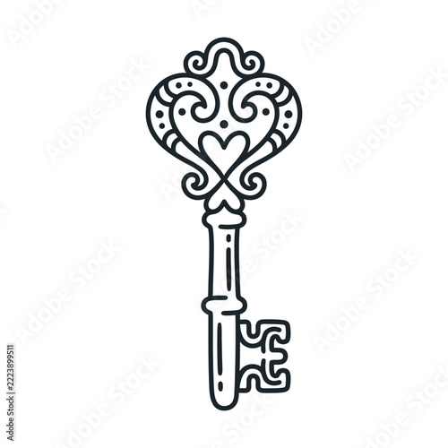 Ornate Vintage Key Vector Art - Decorative Skeleton Key Illustration