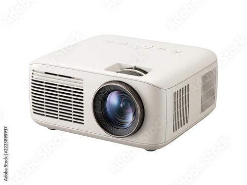 Modern White Digital Video Projector Home Theater Office Device Isolated on White Background