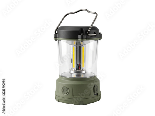 Portable Rechargeable LED Camping Lantern Outdoor Emergency Light Isolated on White Background