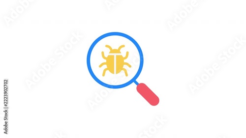 Animated Bug Hunt Magnifier Debugging Icon on Transparent Background