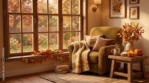 Thanksgiving Window Nook with Comfortable Seating and Harvest Decor