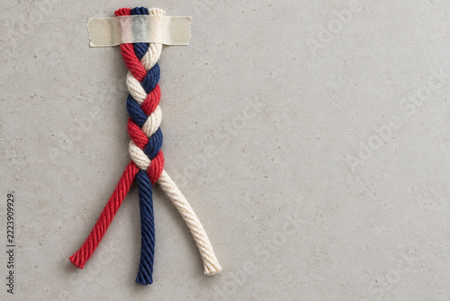 Three Colored Cords in a Short Braid with Loose Ends