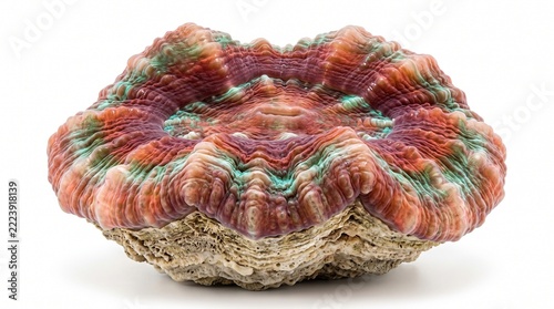 Acanthophyllia deshayesian fragment features complex convoluted ridges and stony base on white.