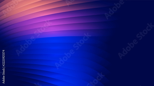 Abstract gradient background with curved layered stripes in orange pink purple and blue, modern vector design with dark copy space
