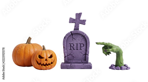 Halloween 3D Display with RIP Tombstone Pumpkins and Zombie Hand   JPG