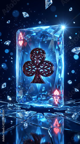 Abstract Ace of Clubs playing card made of sparkling crystal gemstone with diamond accents