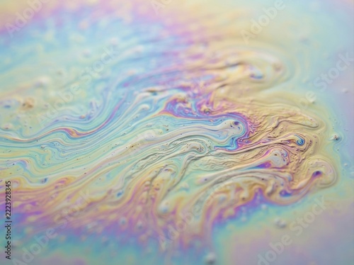 iridescent liquid membrane texture Colorful swirling patterns on an iridescent soap film surface.