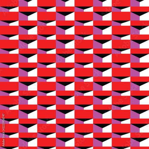 Abstract Geometric Seamless Pattern with Red Pink Black and White Shapes