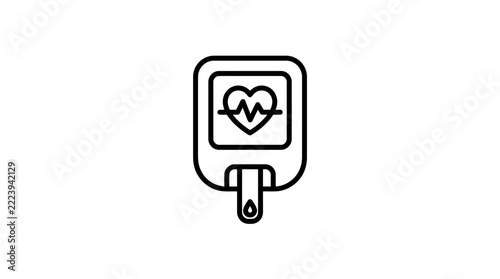 Isolated blood glucose meter with heart rate icon on transparent background