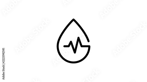 Isolated Health Heartbeat Icon in Water Drop, Medical Symbol