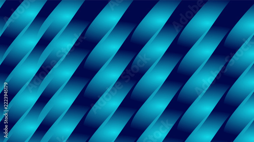 Abstract diagonal striped pattern with glowing cyan blue gradient ribbons on dark navy blue background, modern geometric vector design