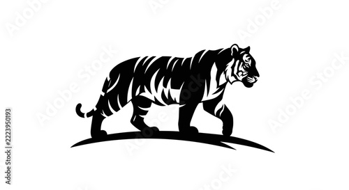 Majestic Tiger Silhouette Walking Isolated Transparent Background