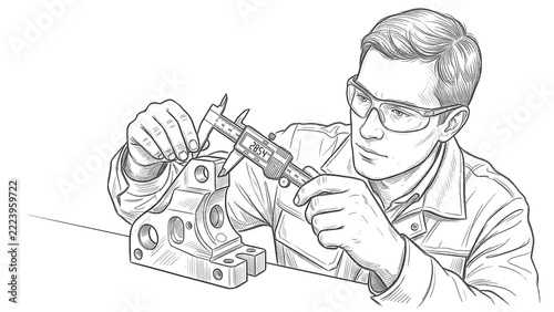 Quality inspector measuring part with calipers