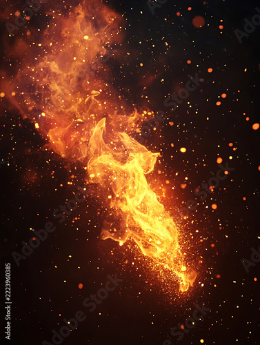 Dynamic bomb explosion with explosive particles, shattered debris and glowing embers on black background.