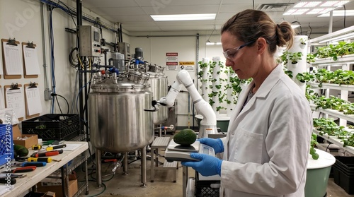 Scientist Using High-Tech Equipment to Weigh Fresh Produce in Lab