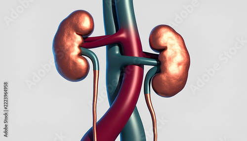 Human Kidney Anatomy with Renal Blood Vessels, Veins and Arteries – Detailed Medical 3D Illustration