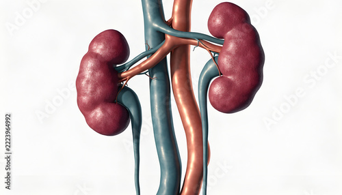 Human Kidney Anatomy with Renal Blood Vessels, Veins and Arteries – Detailed Medical 3D Illustration