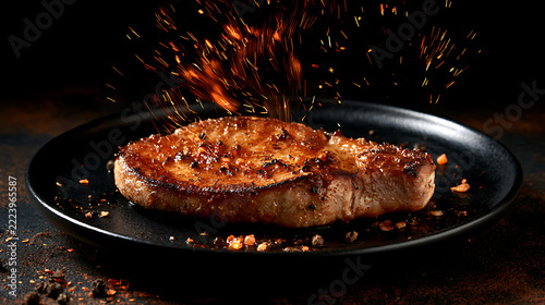 Grilled steak with juicy texture and appetizing golden brown crust