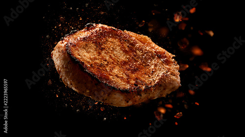 Grilled steak with juicy texture and appetizing golden brown crust