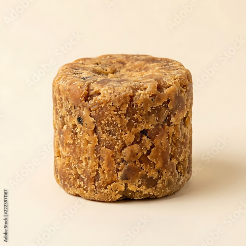Solid block of organic jaggery sugar isolated on a transparent