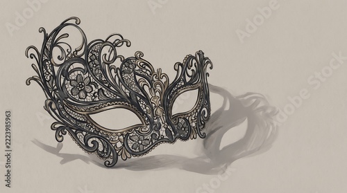 Vintage Style Intricate Lace Masquerade Mask Illustration for Carnival and Party Celebration