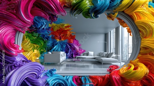 Modern Living Room Design With Rainbow Accents