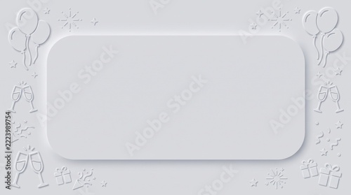 White party invitation background with embossed balloons and