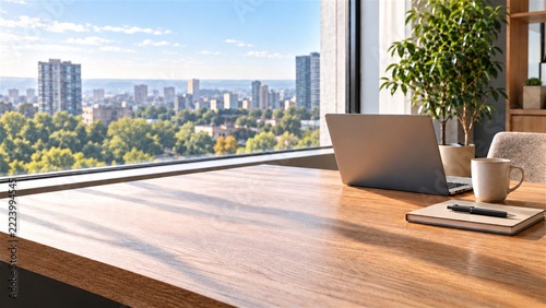 Modern Business Workspace with Laptop, Coffee and Copy Space