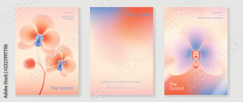 Orchid gradient poster background vector set. Minimalist poster summer and spring cover template. Ideal design for social media, banner, card, ads.