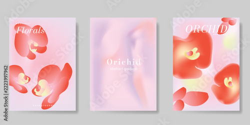 Orchid gradient poster background vector set. Minimalist poster summer and spring cover template. Ideal design for social media, banner, card, ads.