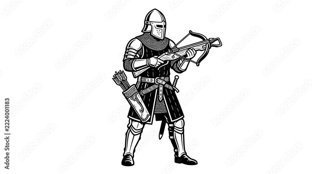 Fototapeta premium Medieval Knight with Crossbow Isolated
