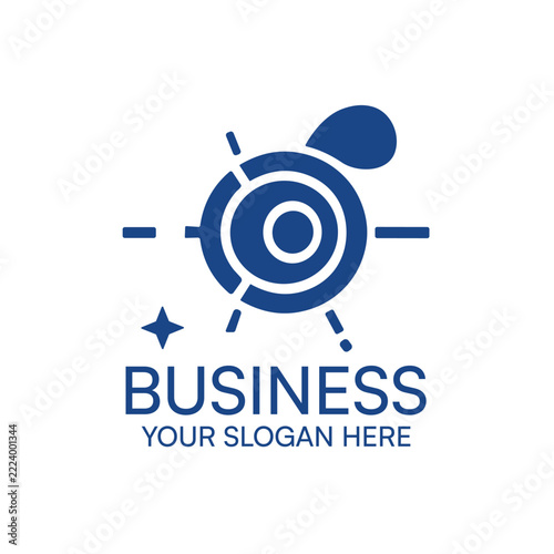 Modern abstract blue business logo design featuring a circular target icon with a stylized drop and geometric accent lines isolated on a clean white background