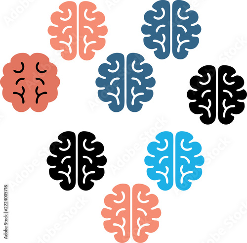 Human brain icons set mind intelligence psychology thought idea symbols vector