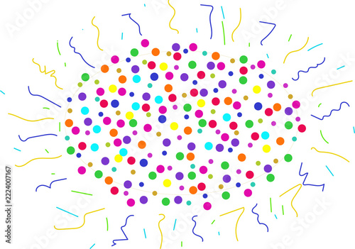 Fotografie A colorful illustration of confetti and balloons on a white background