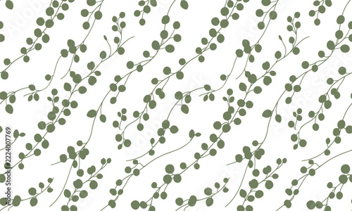 Green leafy branches seamless pattern vector illustration featuring diagonal botanical repeating lines with foliage and organic elements for textile design and wrapping paper