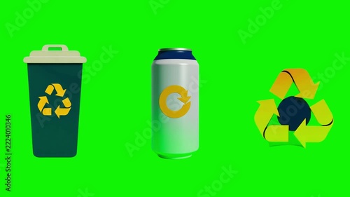Recycling Bin Can and Recycle Symbol Animation Green Screen Background for Environmental Sustainability Concepts
