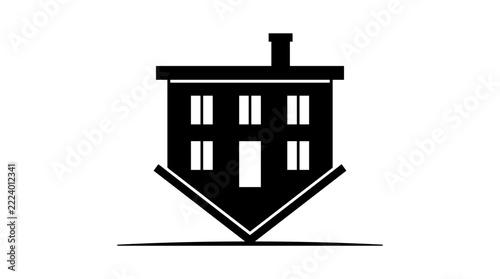 Upside Down House Icon Silhouette.