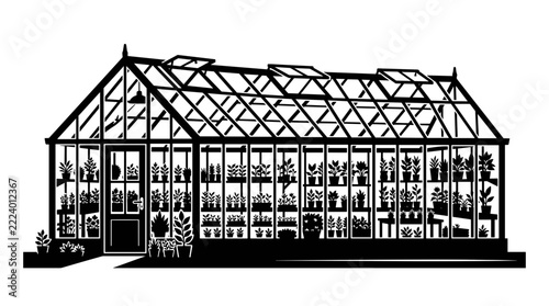 Victorian Greenhouse Filled with Plants.