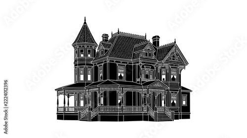 Victorian Mansion Illustration.
