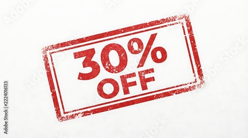 Red rubber stamp impression with text 30 percent off for shopping sale promotion concept