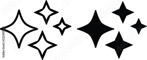 Sparkle Star Icons in Black Outline and Solid Styles