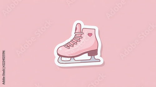 Pink Ice Skate Sticker with Heart Design on Soft Pastel Background