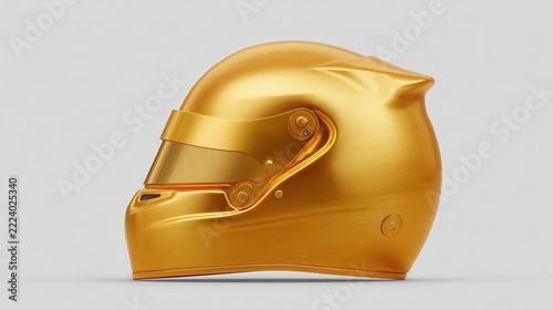 Glossy Gold Racing Helmet in Profile View with Smooth Finish